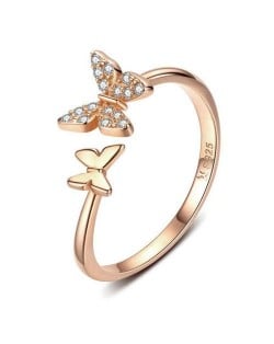 Cubic Zirconia Butterfly Wholesale 925 Sterling Silver Open-end Ring - Rose Gold