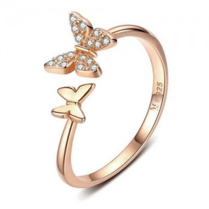 Cubic Zirconia Butterfly Wholesale 925 Sterling Silver Open-end Ring - Rose Gold