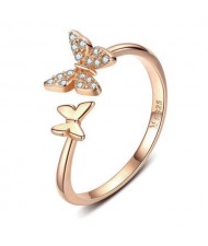 Cubic Zirconia Butterfly Wholesale 925 Sterling Silver Open-end Ring - Rose Gold