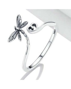 Dragonfly with Heart Open-end Wholesale 925 Sterling Silver Ring