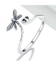Dragonfly with Heart Open-end Wholesale 925 Sterling Silver Ring