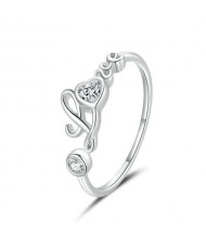 Cubic Zirconia Love Alphabet Classic Design Wholesale 925 Sterling Silver Ring