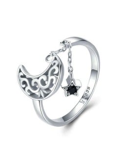 Hollow-out Moon and Star Pendant Wholesale 925 Sterling Silver Open-end Ring