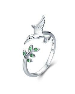 Hummingbird and Leaves Animal Series Wholesale 925 Sterling Silver Jewelry Ring