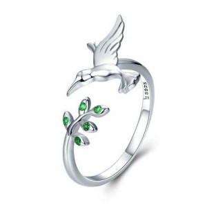Hummingbird and Leaves Animal Series Wholesale 925 Sterling Silver Jewelry Ring