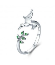 Hummingbird and Leaves Animal Series Wholesale 925 Sterling Silver Jewelry Ring