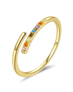 Colorful Cubic Zirconia Embellished Gold Plated Minimalist Wholesale 925 Sterling Silver Ring