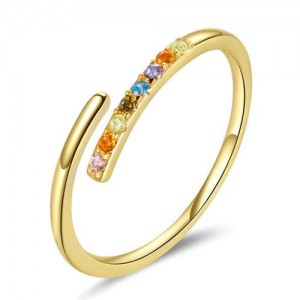 Colorful Cubic Zirconia Embellished Gold Plated Minimalist Wholesale 925 Sterling Silver Ring