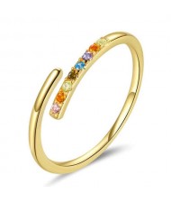 Colorful Cubic Zirconia Embellished Gold Plated Minimalist Wholesale 925 Sterling Silver Ring