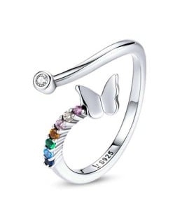 Colorful Cubic Zirconia Embeded Butterfly Wholesale 925 Sterling Silver Ring