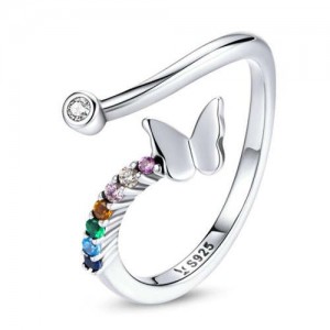 Colorful Cubic Zirconia Embeded Butterfly Wholesale 925 Sterling Silver Ring