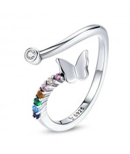 Colorful Cubic Zirconia Embeded Butterfly Wholesale 925 Sterling Silver Ring