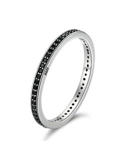 Minimalist Design Elegant Black Cubic Zirconia Surrounded Wholesale 925 Sterling Silver Ring
