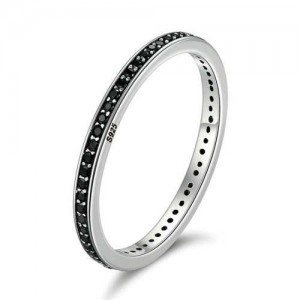 Minimalist Design Elegant Black Cubic Zirconia Surrounded Wholesale 925 Sterling Silver Ring