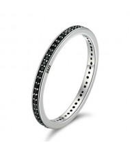 Minimalist Design Elegant Black Cubic Zirconia Surrounded Wholesale 925 Sterling Silver Ring