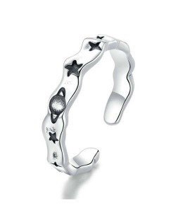 Planet and Star Modeling Wholesale 925 Sterling Silver Jewelry Wave Design Open-end Ring