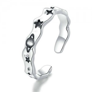 Planet and Star Modeling Wholesale 925 Sterling Silver Jewelry Wave Design Open-end Ring