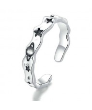 Planet and Star Modeling Wholesale 925 Sterling Silver Jewelry Wave Design Open-end Ring