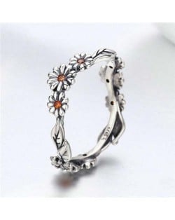 Vintage Color Wholesale 925 Sterling Silver Jewelry Orange Cubic Zirconia Inlaid Little Daisy Ring