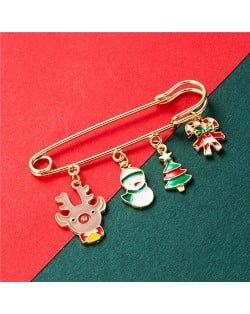 Christmas Snowman and Christmas Tree Multiple Elements Combo Design Women Oil-spot Glazed Brooch - Design 1