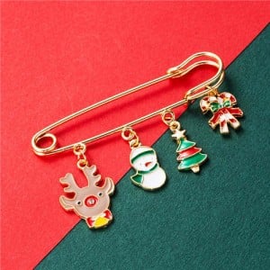 Christmas Snowman and Christmas Tree Multiple Elements Combo Design Women Oil-spot Glazed Brooch - Design 1