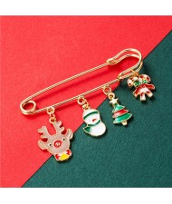 Christmas Snowman and Christmas Tree Multiple Elements Combo Design Women Oil-spot Glazed Brooch - Design 1