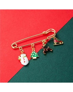 Christmas Snowman and Christmas Tree Multiple Elements Combo Design Women Oil-spot Glazed Brooch - Design 2