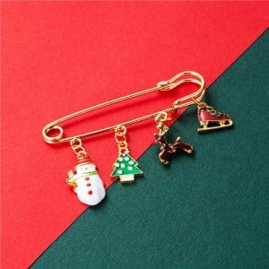 Christmas Snowman and Christmas Tree Multiple Elements Combo Design Women Oil-spot Glazed Brooch - Design 2