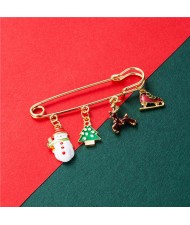 Christmas Snowman and Christmas Tree Multiple Elements Combo Design Women Oil-spot Glazed Brooch - Design 2
