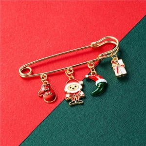 Christmas Snowman and Christmas Tree Multiple Elements Combo Design Women Oil-spot Glazed Brooch - Design 3