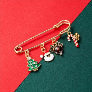Christmas Snowman and Christmas Tree Multiple Elements Combo Design Women Oil-spot Glazed Brooch - Design 4