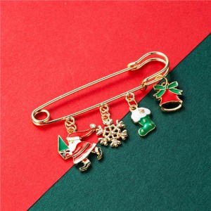 Christmas Snowman and Christmas Tree Multiple Elements Combo Design Women Oil-spot Glazed Brooch - Design 5