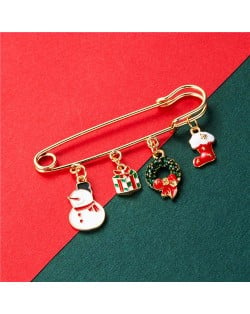 Christmas Snowman and Christmas Tree Multiple Elements Combo Design Women Oil-spot Glazed Brooch - Design 6