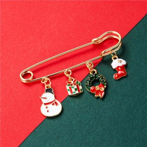 Christmas Snowman and Christmas Tree Multiple Elements Combo Design Women Oil-spot Glazed Brooch - Design 6