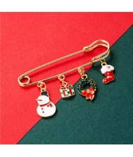 Christmas Snowman and Christmas Tree Multiple Elements Combo Design Women Oil-spot Glazed Brooch - Design 6