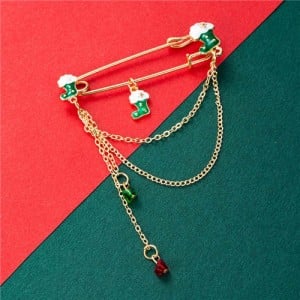 Christmas Socks Fashion Tassel Design Wholesale Jewelry Women Alloy Brooch