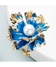 Blooming Flowers Artificial Pearl Inlaid Design Party Fashion Elegant Women Brooch - Blue