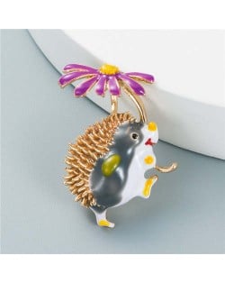 U.S. Fashion Hedgehog Little Daisy Combo Design Women Alloy Brooch - Purple