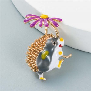 U.S. Fashion Hedgehog Little Daisy Combo Design Women Alloy Brooch - Purple