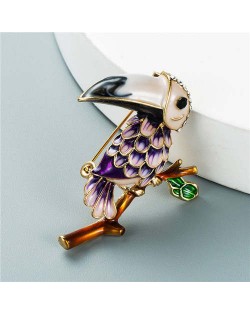 U.S. Style Creative Woodpecker Rhinestone Inlaid Unique Design Women Oil-spot Glazed Brooch - Purple