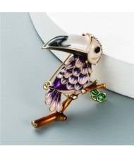 U.S. Style Creative Woodpecker Rhinestone Inlaid Unique Design Women Oil-spot Glazed Brooch - Purple