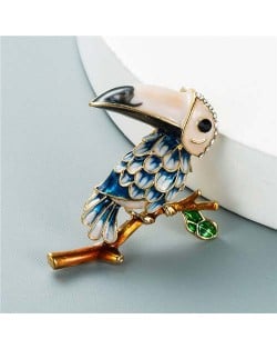 U.S. Style Creative Woodpecker Rhinestone Inlaid Unique Design Women Oil-spot Glazed Brooch - Blue