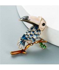 U.S. Style Creative Woodpecker Rhinestone Inlaid Unique Design Women Oil-spot Glazed Brooch - Blue