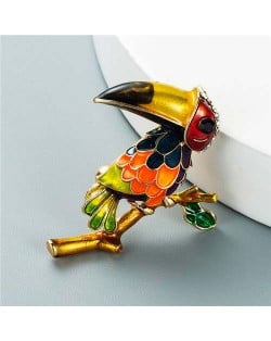 U.S. Style Creative Woodpecker Rhinestone Inlaid Unique Design Women Oil-spot Glazed Brooch - Multicolor