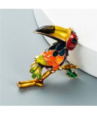 U.S. Style Creative Woodpecker Rhinestone Inlaid Unique Design Women Oil-spot Glazed Brooch - Multicolor