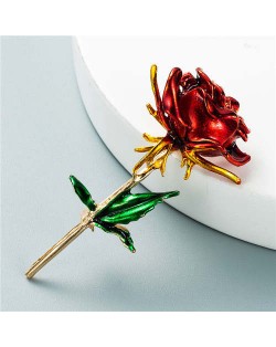 Enamel Rose Flower Boutique Design Women Oil-spot Glazed Wholesale Brooch - Red