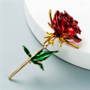 Enamel Rose Flower Boutique Design Women Oil-spot Glazed Wholesale Brooch - Red