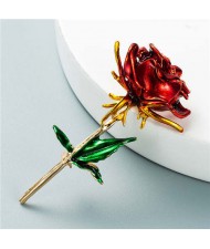 Enamel Rose Flower Boutique Design Women Oil-spot Glazed Wholesale Brooch - Red