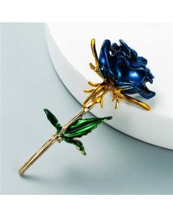 Enamel Rose Flower Boutique Design Women Oil-spot Glazed Wholesale Brooch - Blue