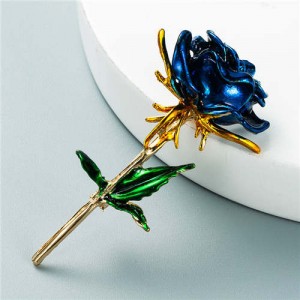 Enamel Rose Flower Boutique Design Women Oil-spot Glazed Wholesale Brooch - Blue